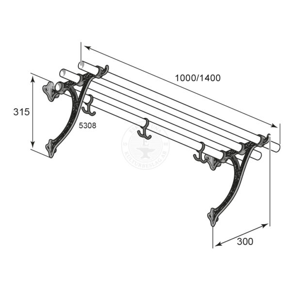 Hat rack in Oak 5308 nickel plated with 3 hooks - Image 2